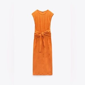Zara Orange Floral Midi Dress Size Medium